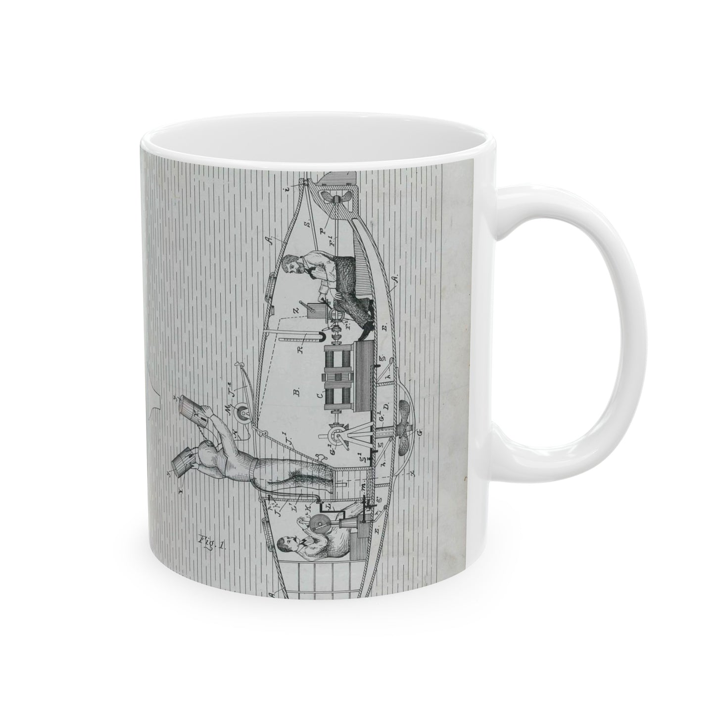 Patent Drawing of Engine - for J. H. L. Tuck's Submarine Vessel Public domain  image Beautiful Novelty Ceramic Coffee Mug 11oz