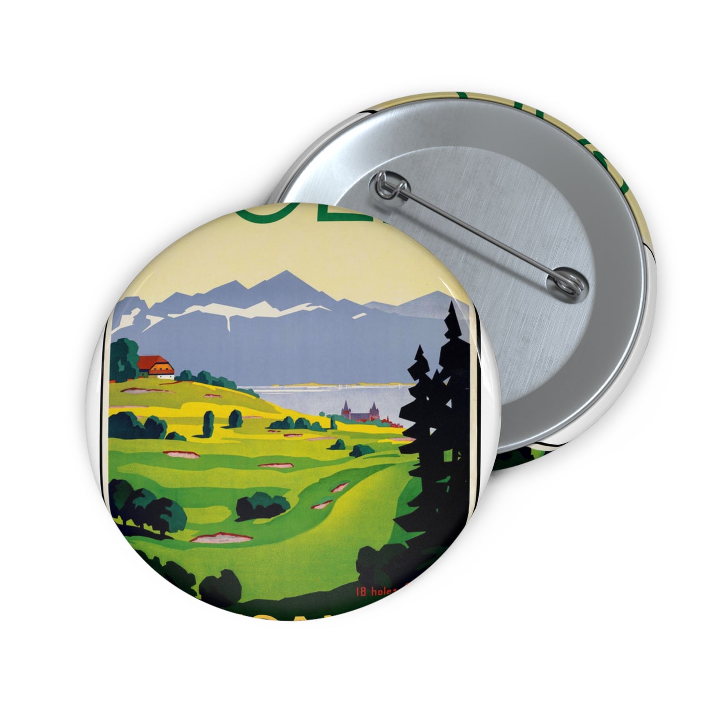 Poster - Golf. Lausanne - Public domain lithograph Pin Buttons with Crisp Design