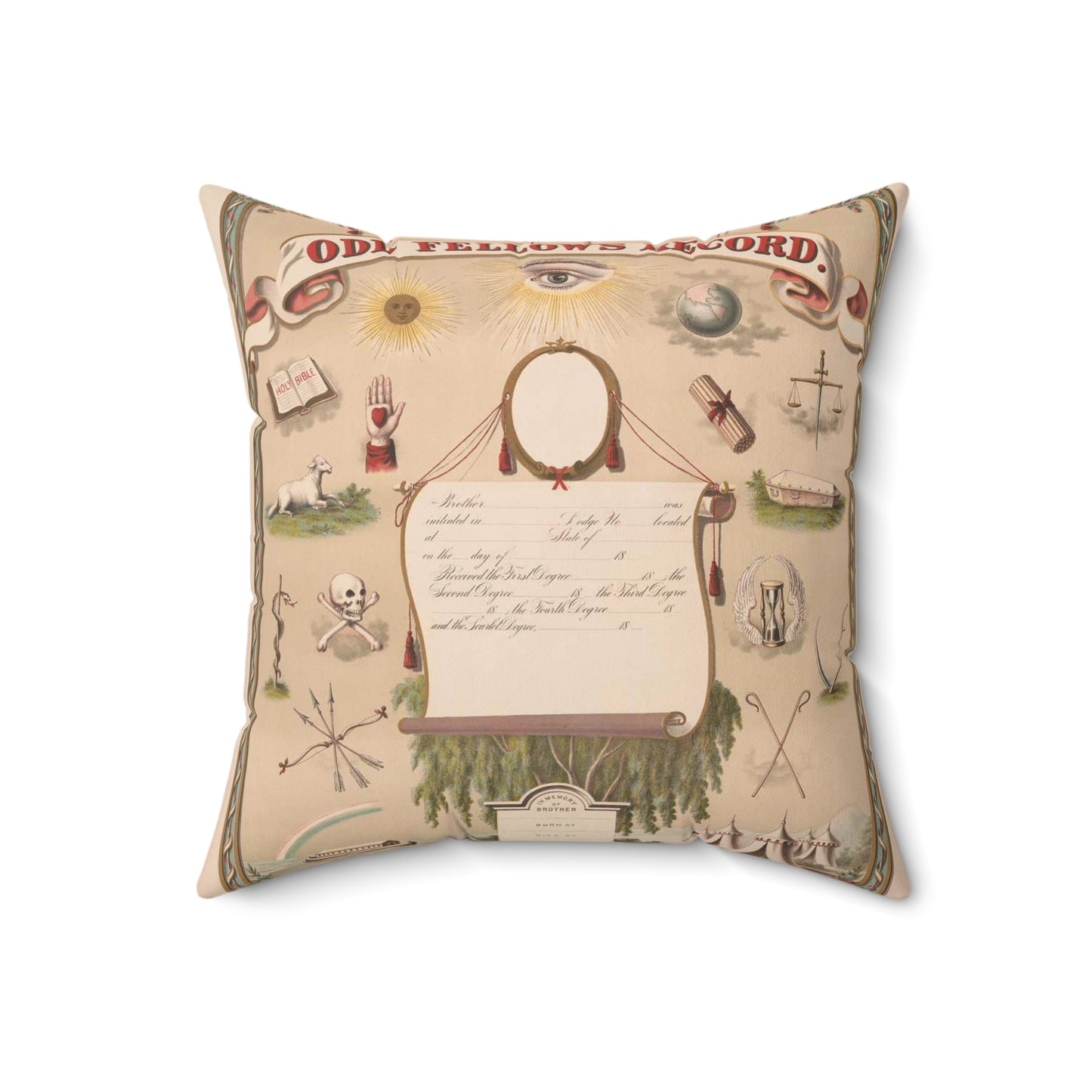 Odd fellow's record certificate Decorative Accent Square Pillow