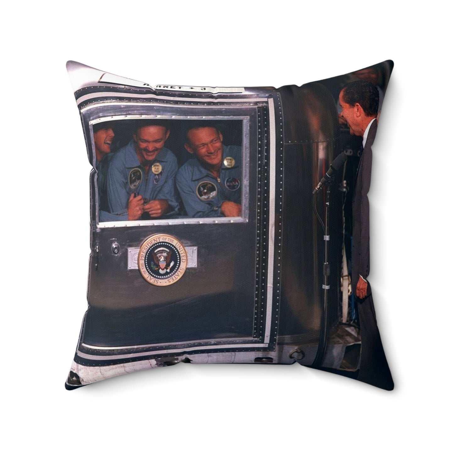 President Nixon visits Apollo 11 crew in quarantine Decorative Accent Square Pillow