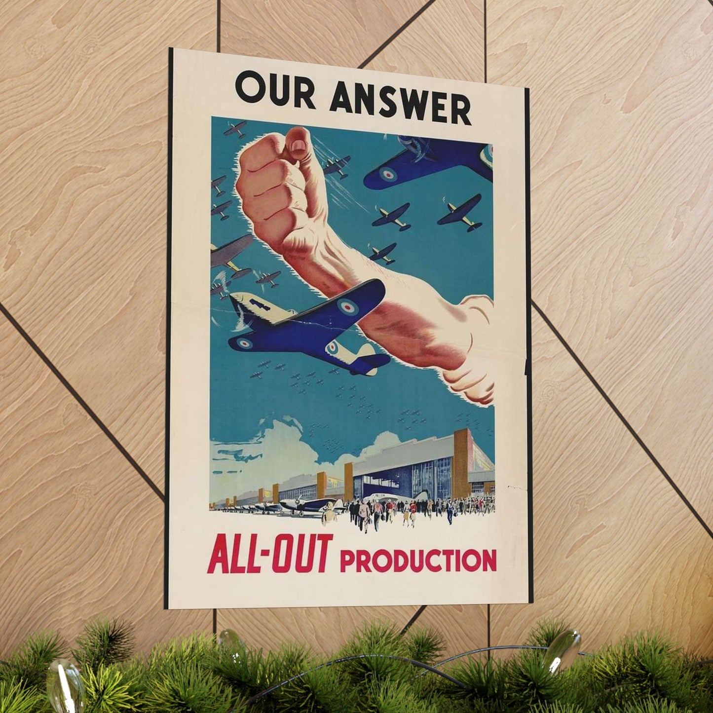 Our Answer All-Out Production, Canada, WWII Propaganda Poster High Quality Matte Wall Art Poster for Home, Office, Classroom