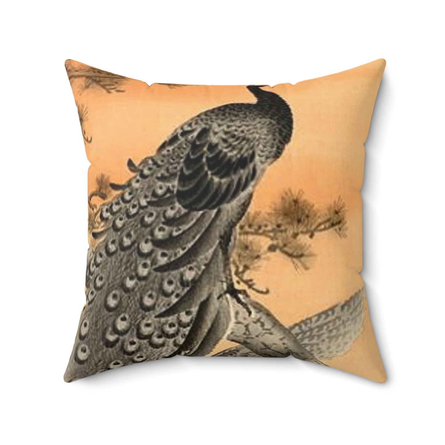 Koson - peacock-and-hen, Ohara Koson Decorative Accent Square Pillow