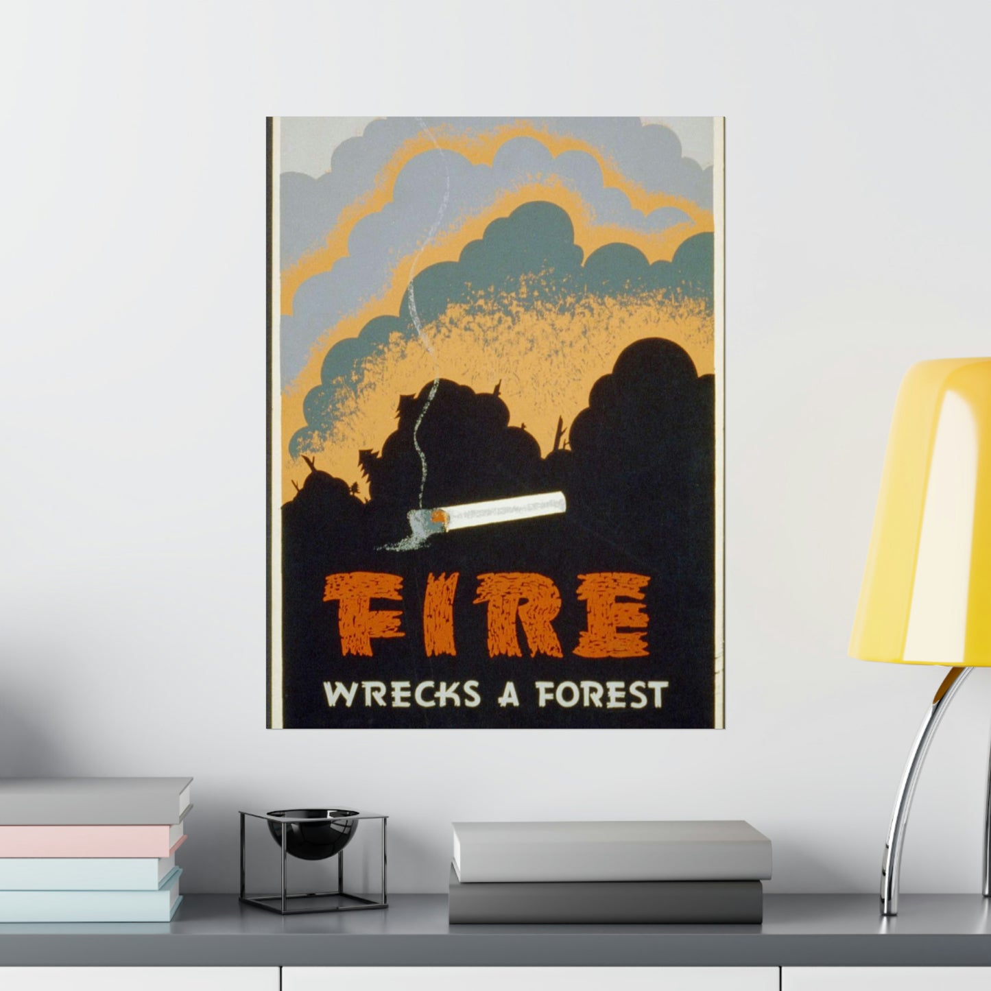 Fire wrecks a forest, Art Deco Poster High Quality Matte Wall Art Poster for Home, Office, Classroom