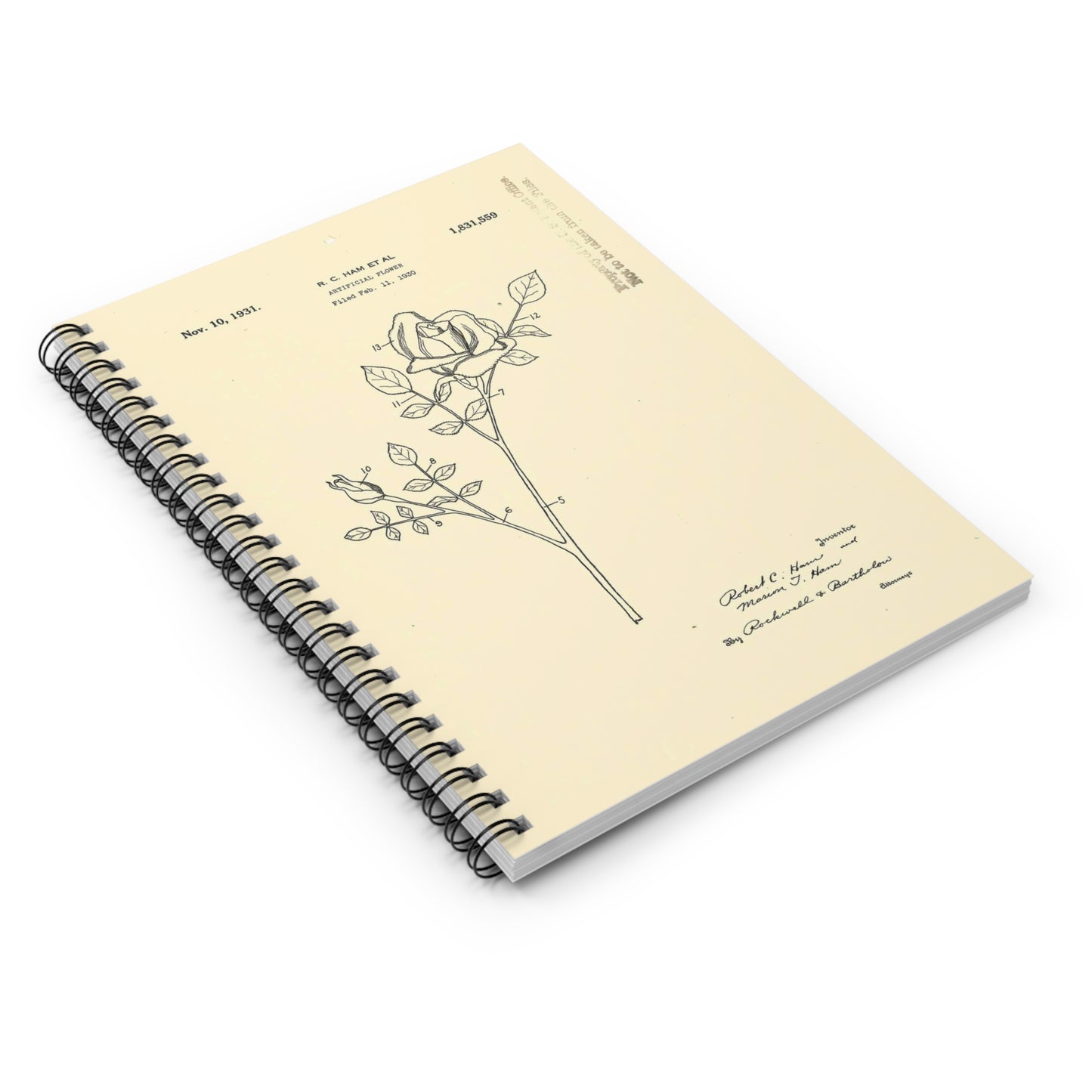 Patent Case File No. 1,831,559, Artificial Flower, Inventor(s)- Robert C. Ham and Marion T. Ham. - DPLA - 08745302078898b8870d70b04cb216a9 (page 5) Spiral Bound Ruled Notebook with Printed Cover