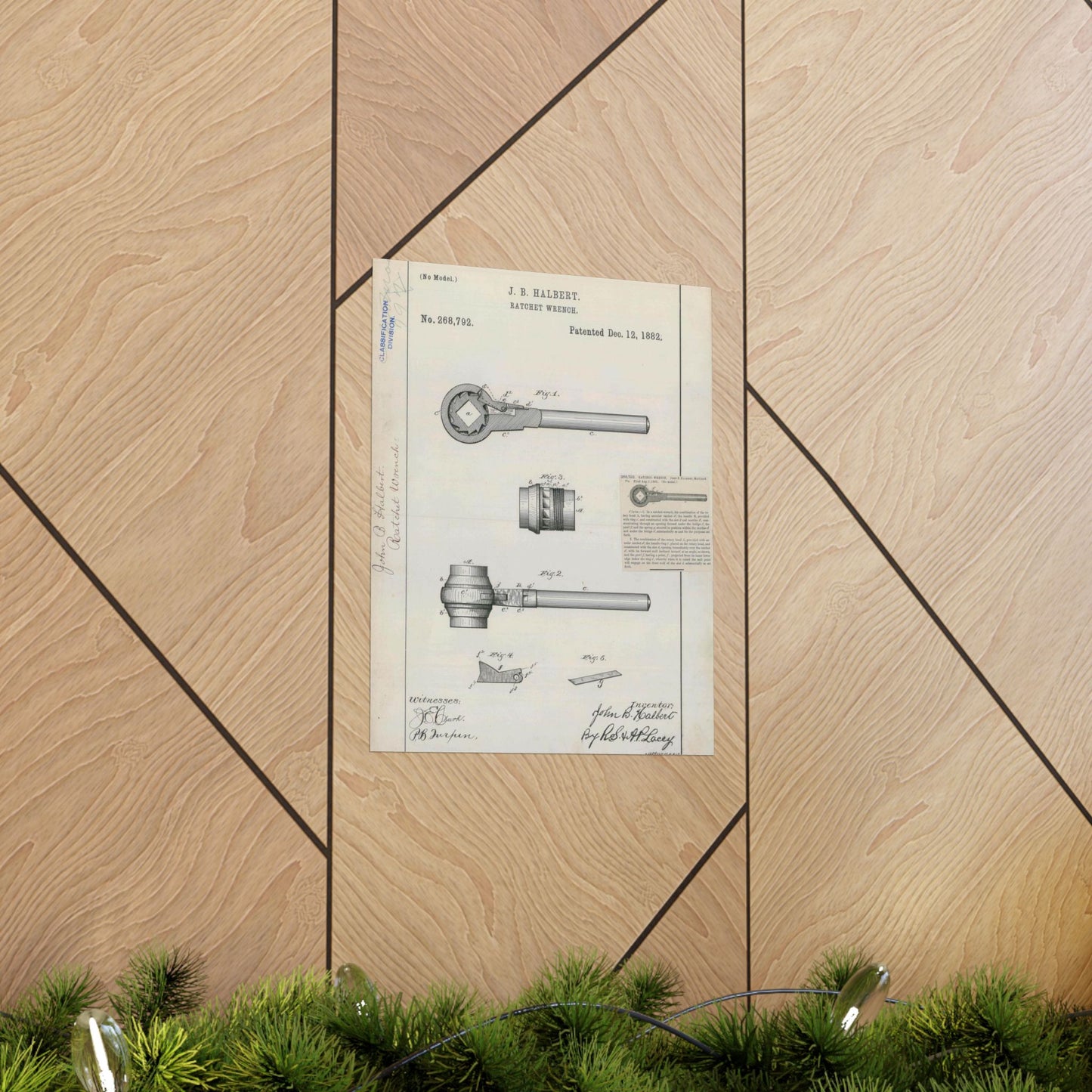 Patent Drawing of Engine - for J. B. Halbert's Ratchet Wrench Public domain  image High Quality Matte Wall Art Poster for Home, Office, Classroom
