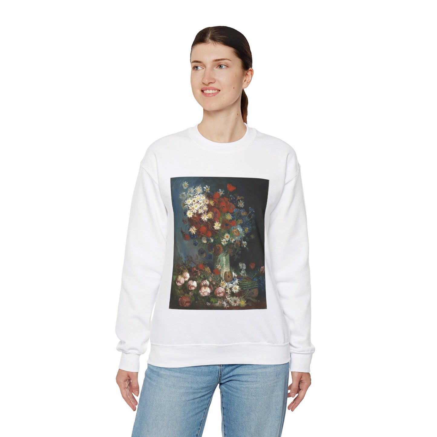 Still life with meadow flowers and roses Van Gogh 1886 White Heavy Blend Adult Crew Neck SweatShirt