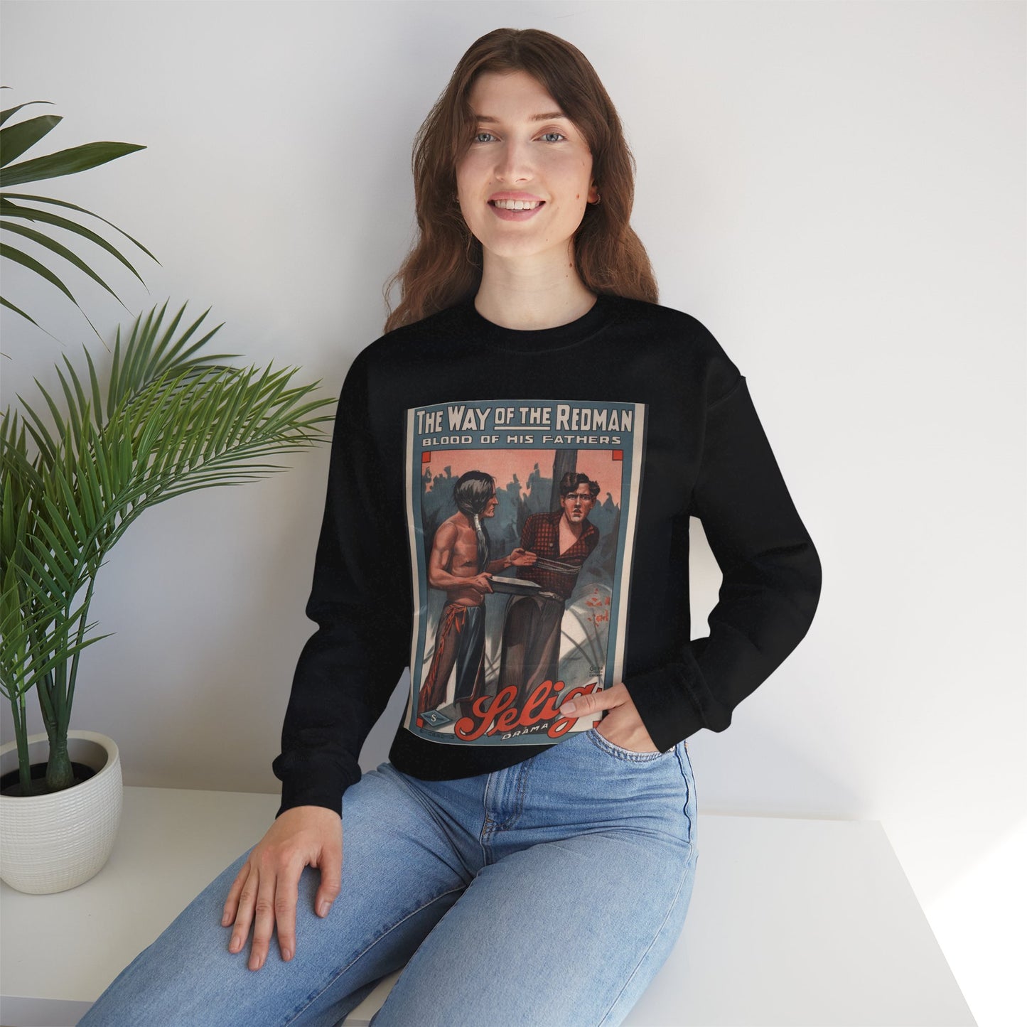 The way of the redman Blood of his fathers. Black Heavy Blend Adult Crew Neck SweatShirt