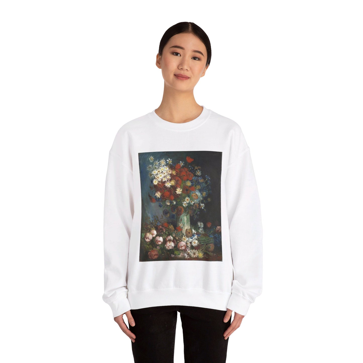 Still life with meadow flowers and roses Van Gogh 1886 White Heavy Blend Adult Crew Neck SweatShirt