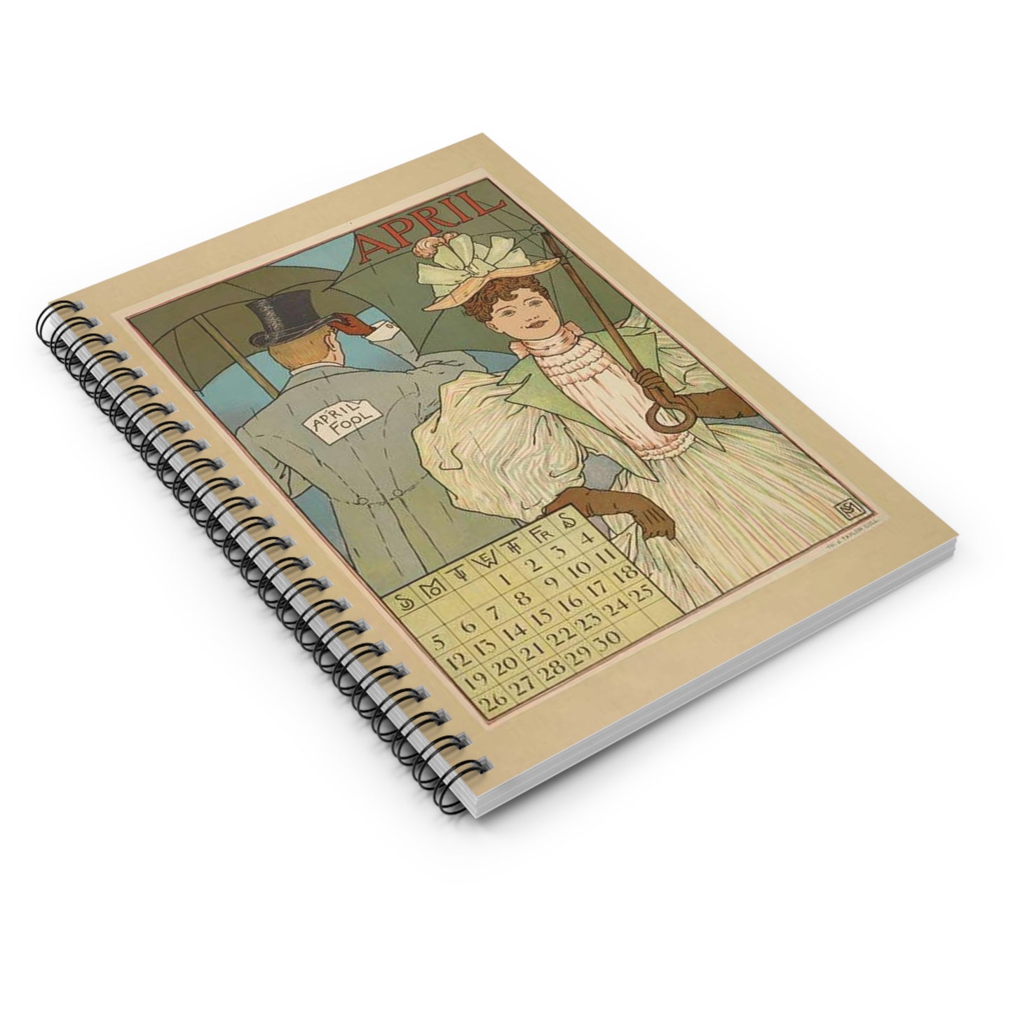 April, Art Nouveau Poster - Art nouveau public domain poster Spiral Bound Ruled Notebook with Printed Cover