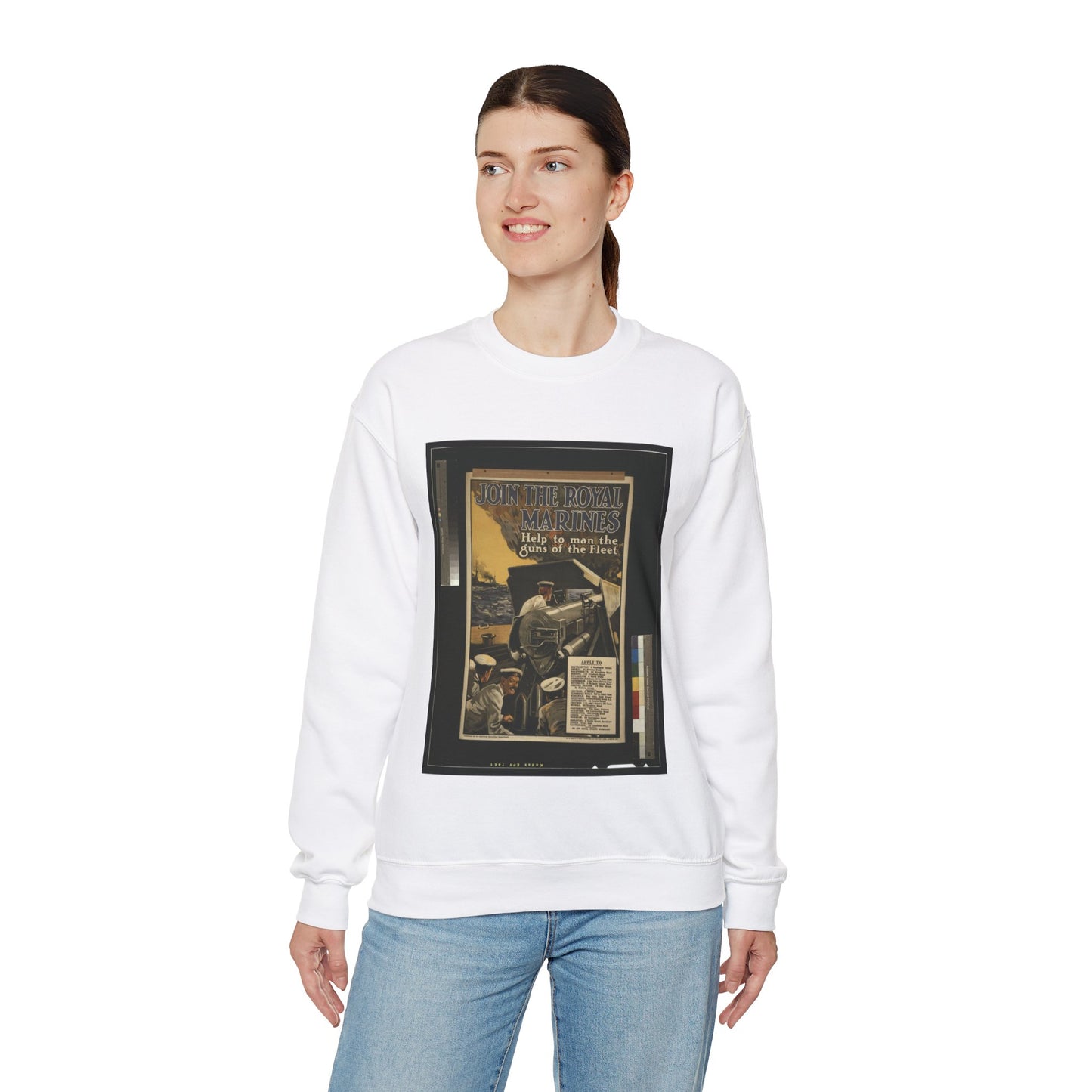 Join the Royal Marines. Help to man the guns of the fleet / W.H. Smith & Son, Printers, 55 Fetter Lane, London, E.C. White Heavy Blend Adult Crew Neck SweatShirt