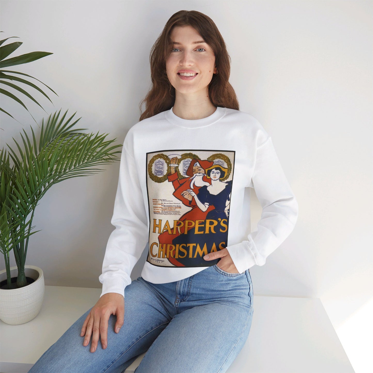 Edward Penfield - Harper's [for] Christmas, Art Nouveau Poster White Heavy Blend Adult Crew Neck SweatShirt