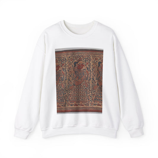 Painted Textile Depicting Celestial Musicians, India White Heavy Blend Adult Crew Neck SweatShirt