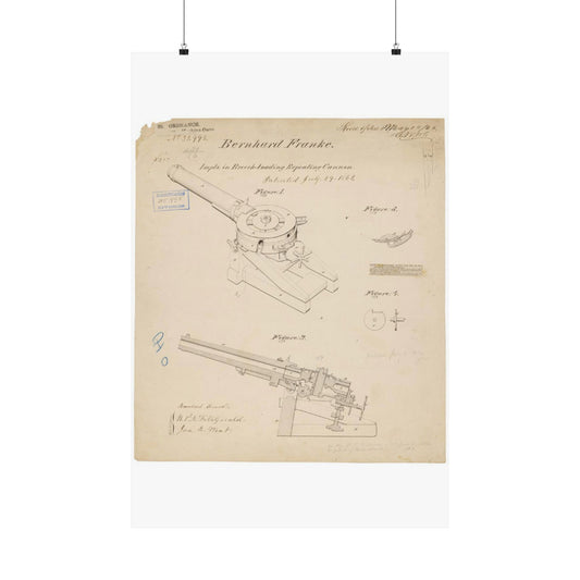 Patent drawing - Drawing of Improvements in Breech-Loading Repeating Cannon Public domain  image High Quality Matte Wall Art Poster for Home, Office, Classroom