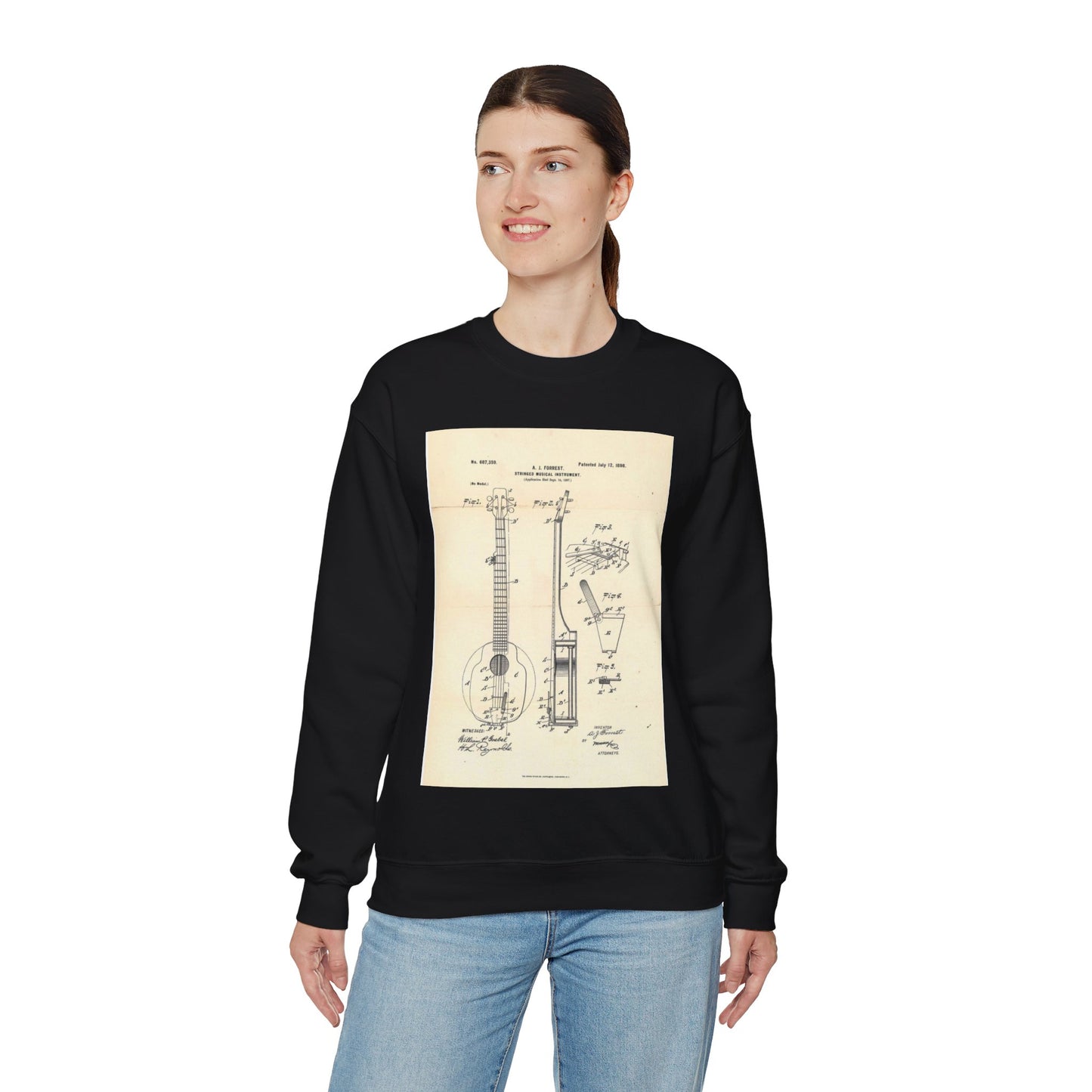 Patent Case File No. 607,359, Stringed Musical Instrument, Inventor- Albert J. Forrest - DPLA - 4131de1d6cfd166bec48feb68641443c (page 21) Black Heavy Blend Adult Crew Neck SweatShirt