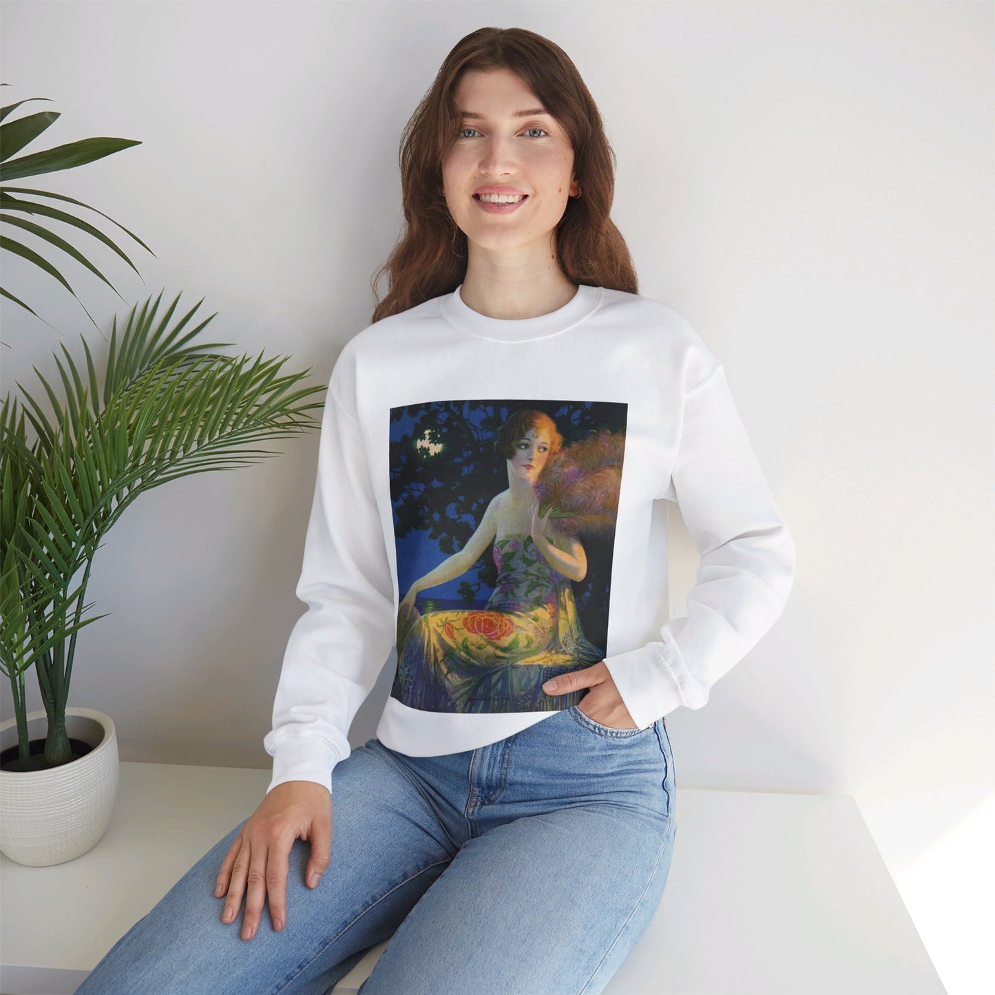 Moonlight and You, print from painting by Edward Mason Eggleston, 1928 White Heavy Blend Adult Crew Neck SweatShirt