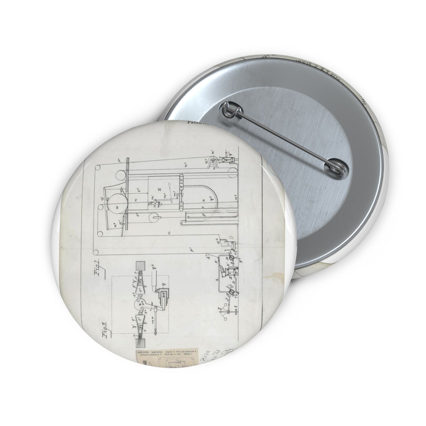 Patent Drawing of Engine - for N. P. Otis and R. C. Schmidt's Elevator Public domain  image Pin Buttons with Crisp Design