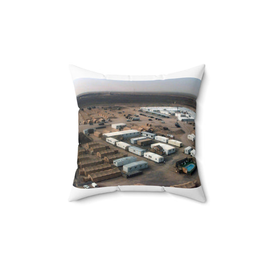 Looking North, living and operations facilities can be seen from the top of a 120-foot tower at Ahmed al Jaber Air Base, Kuwait, during Operation SOUTHERN WATCH 1998 Decorative Accent Square Pillow