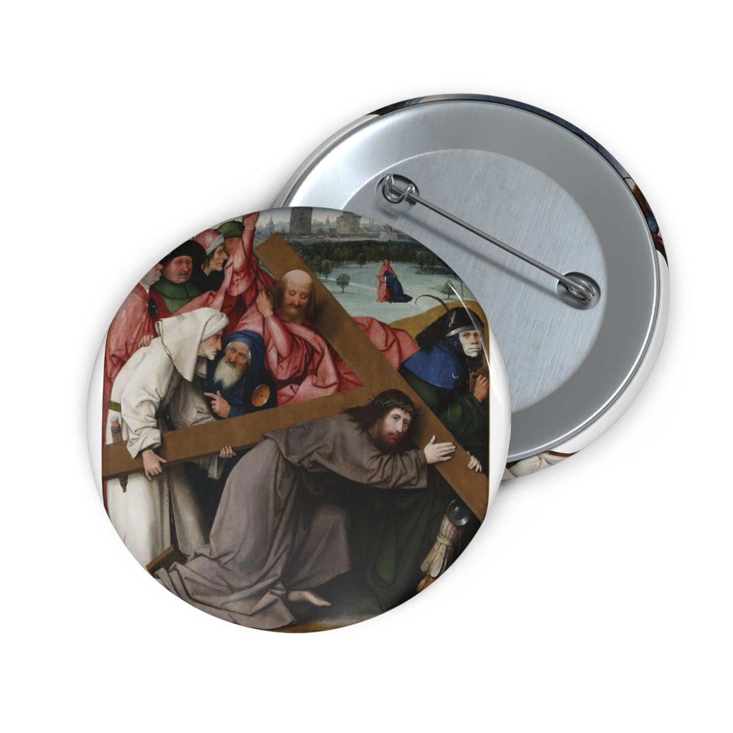 Christ Carrying Cross Bosch Madrid Version Pin Buttons with Crisp Design