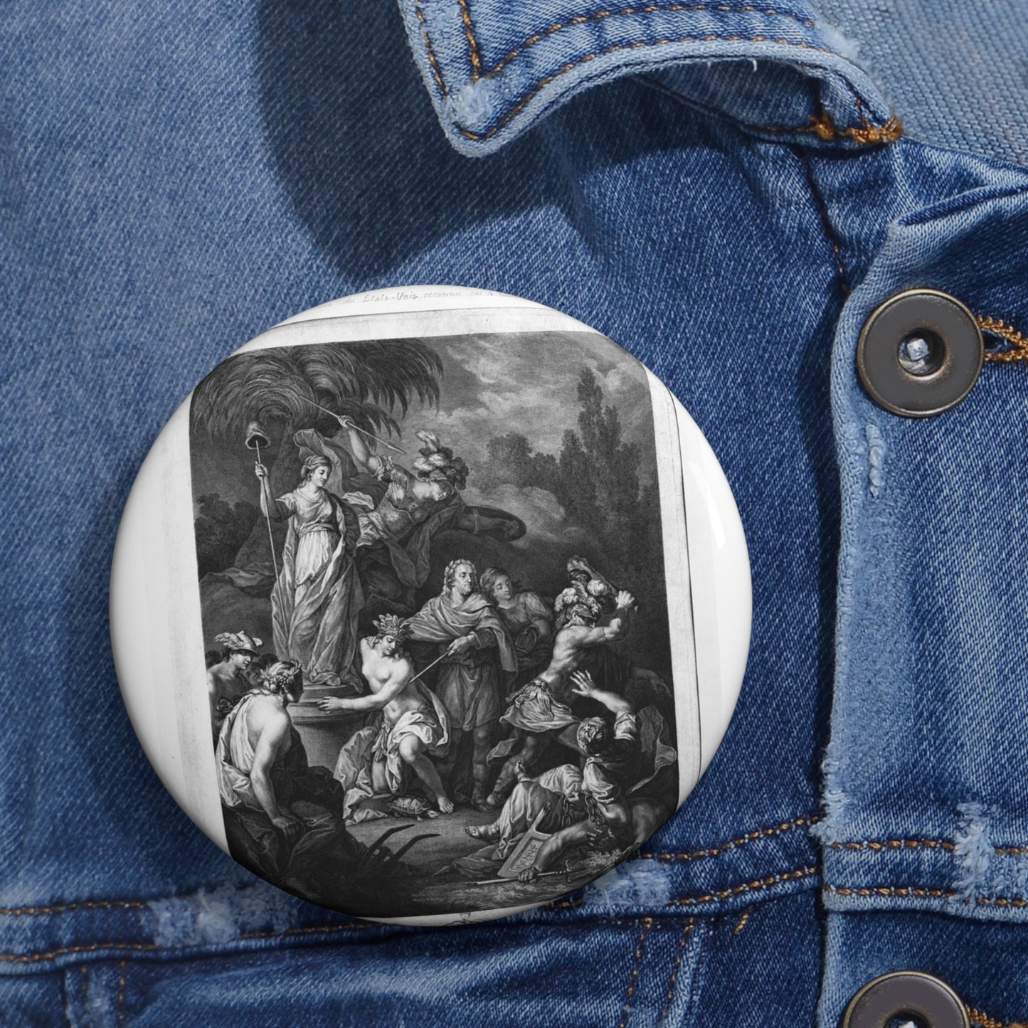 [French Girls in Blue Jeans] - American Embassy, Paris, France, Marshall Plan photogrpaphs Pin Buttons with Crisp Design