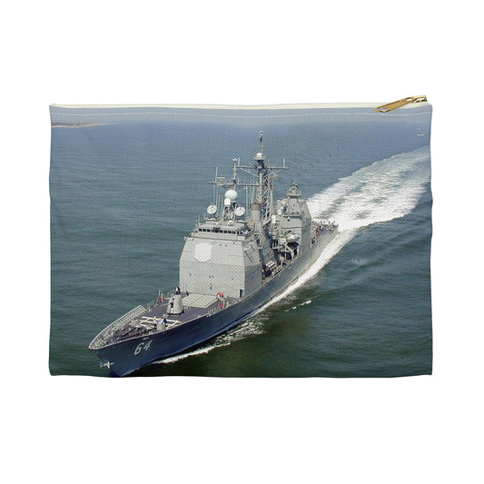 Aerial port bow view of the guided missile cruiser USS GETTYSBURG (CG 64) underway off Fort Story, Virginia Large Organizer Pouch with Black Zipper