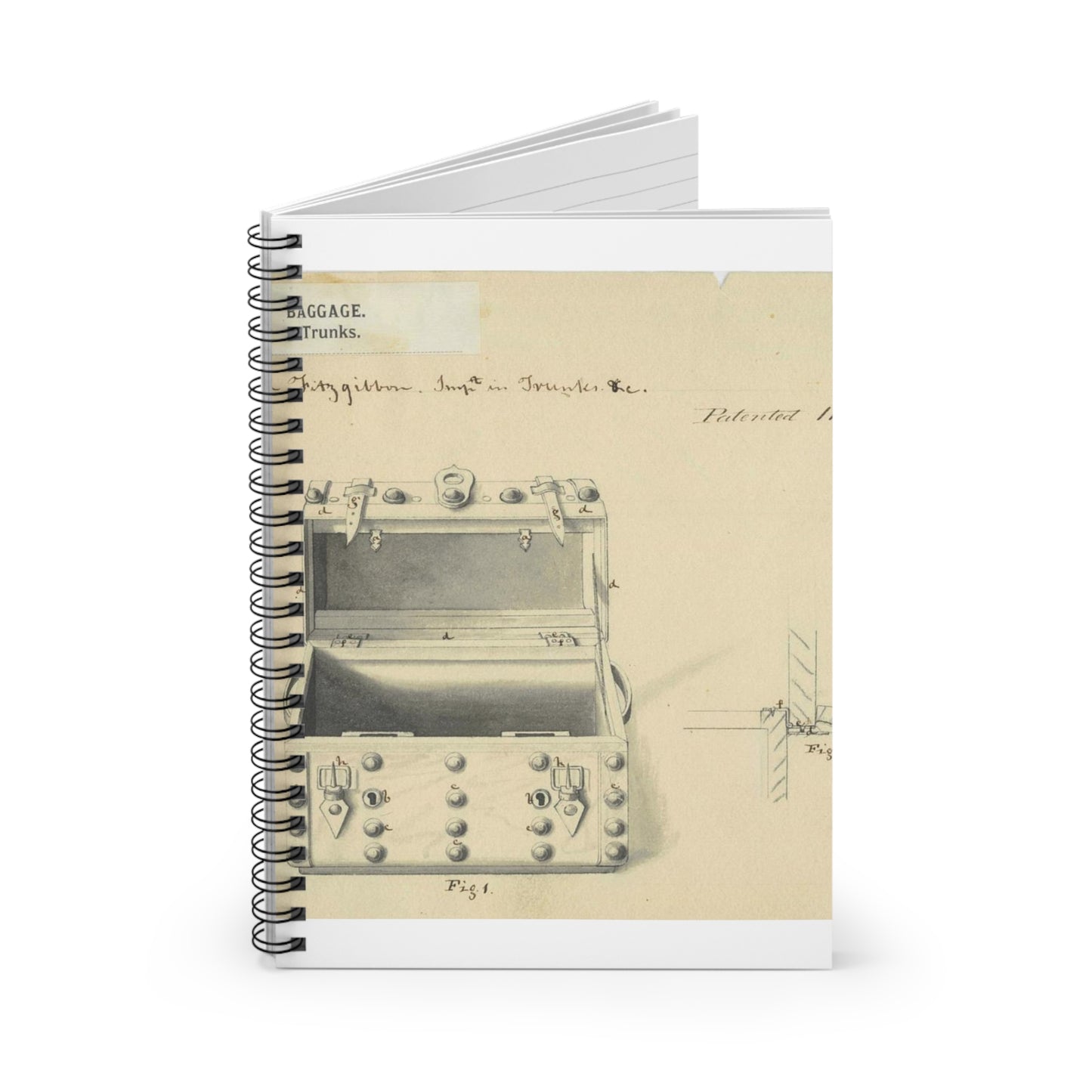 Patent drawing - Drawing of a Traveling Trunk Public domain  image Spiral Bound Ruled Notebook with Printed Cover