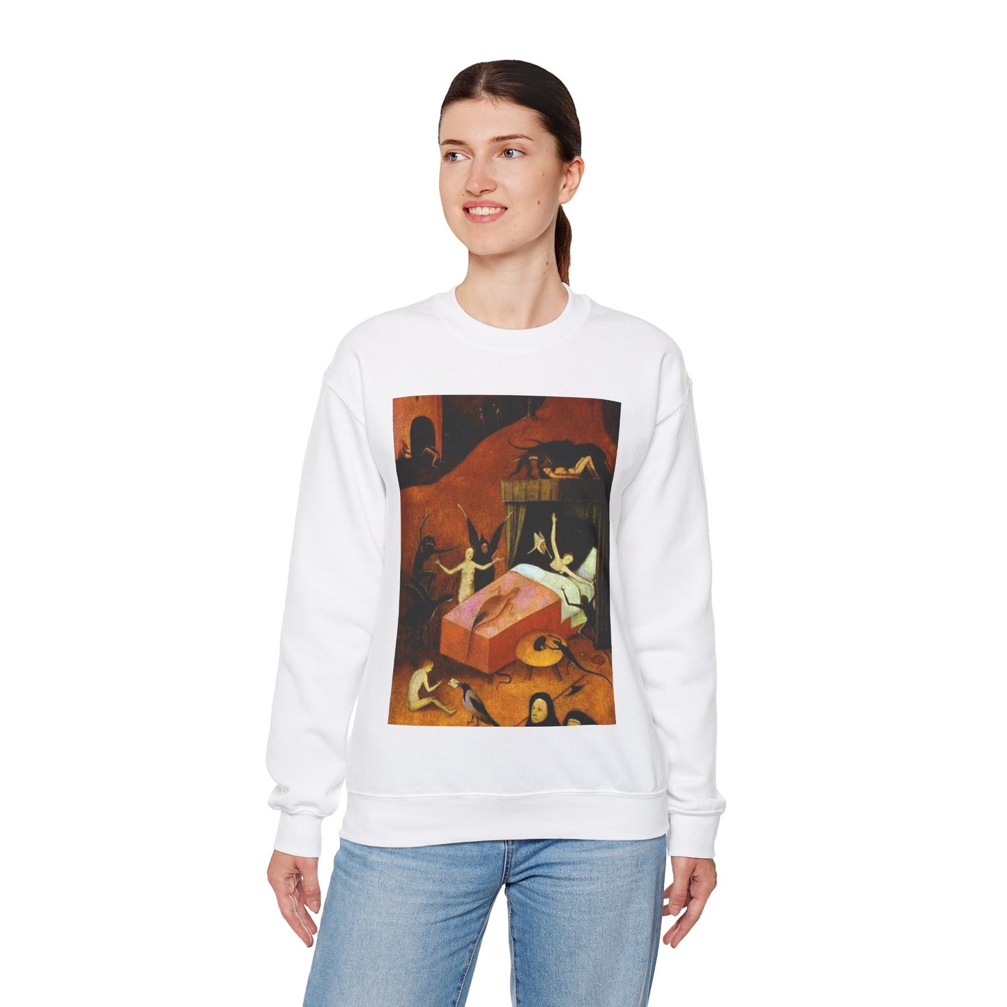 BoschDeathOfTheReprobate - Drawing. Public domain image. White Heavy Blend Adult Crew Neck SweatShirt