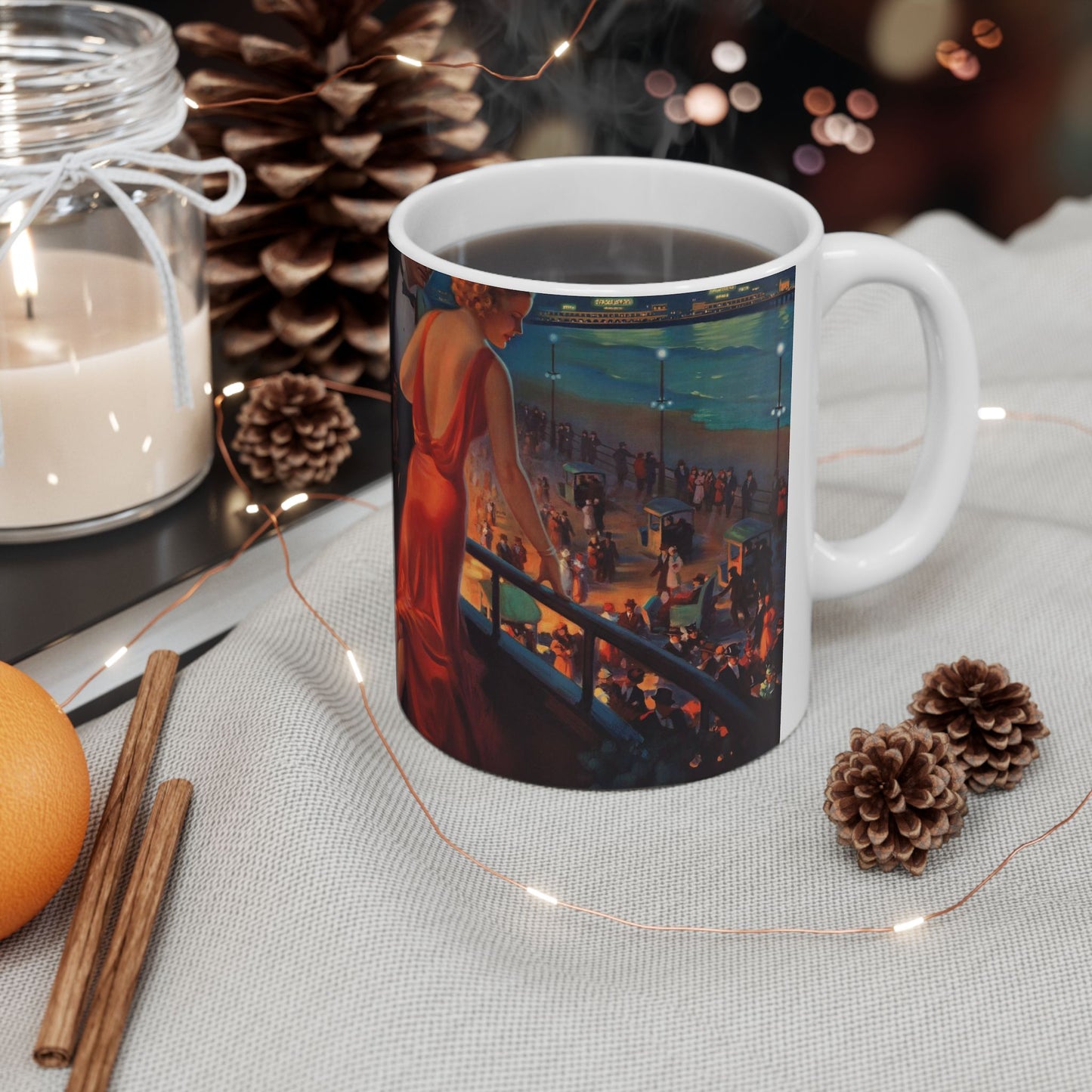 Detail, Atlantic City—America's Great All Year Resort, Pennsylvania Railroad, painting by Edward Mason Eggleston (cropped) Beautiful Novelty Ceramic Coffee Mug 11oz