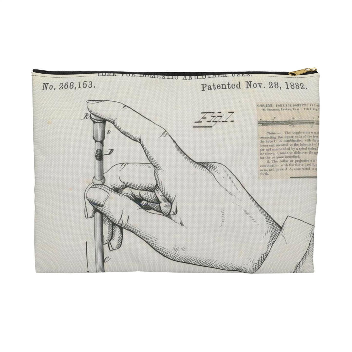 Patent drawing - for R. W. Turner's Fork for Domestic and Other Uses Public domain  image Large Organizer Pouch with Black Zipper