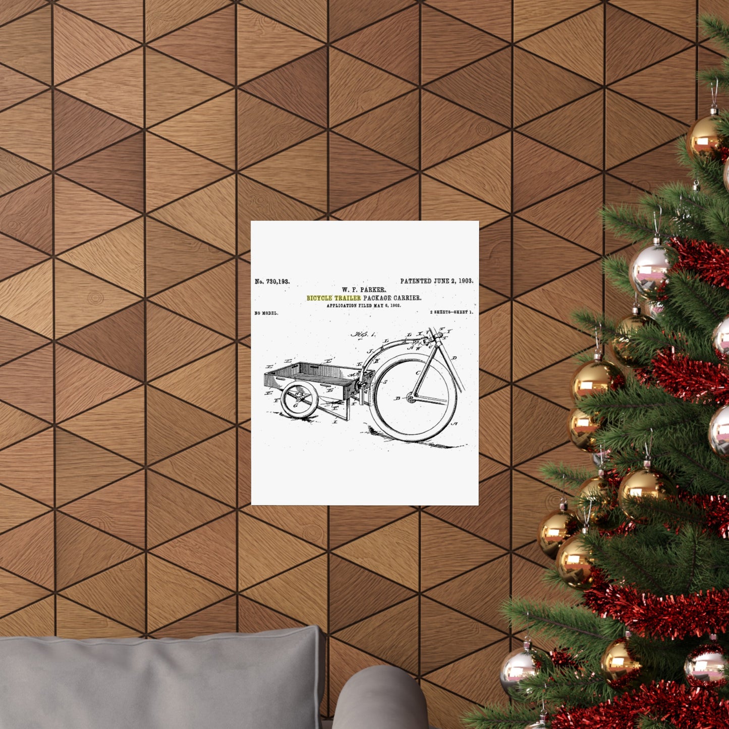 Patent Drawing of Engine - Bicycle Trailer Patent (1903) Public domain  image High Quality Matte Wall Art Poster for Home, Office, Classroom