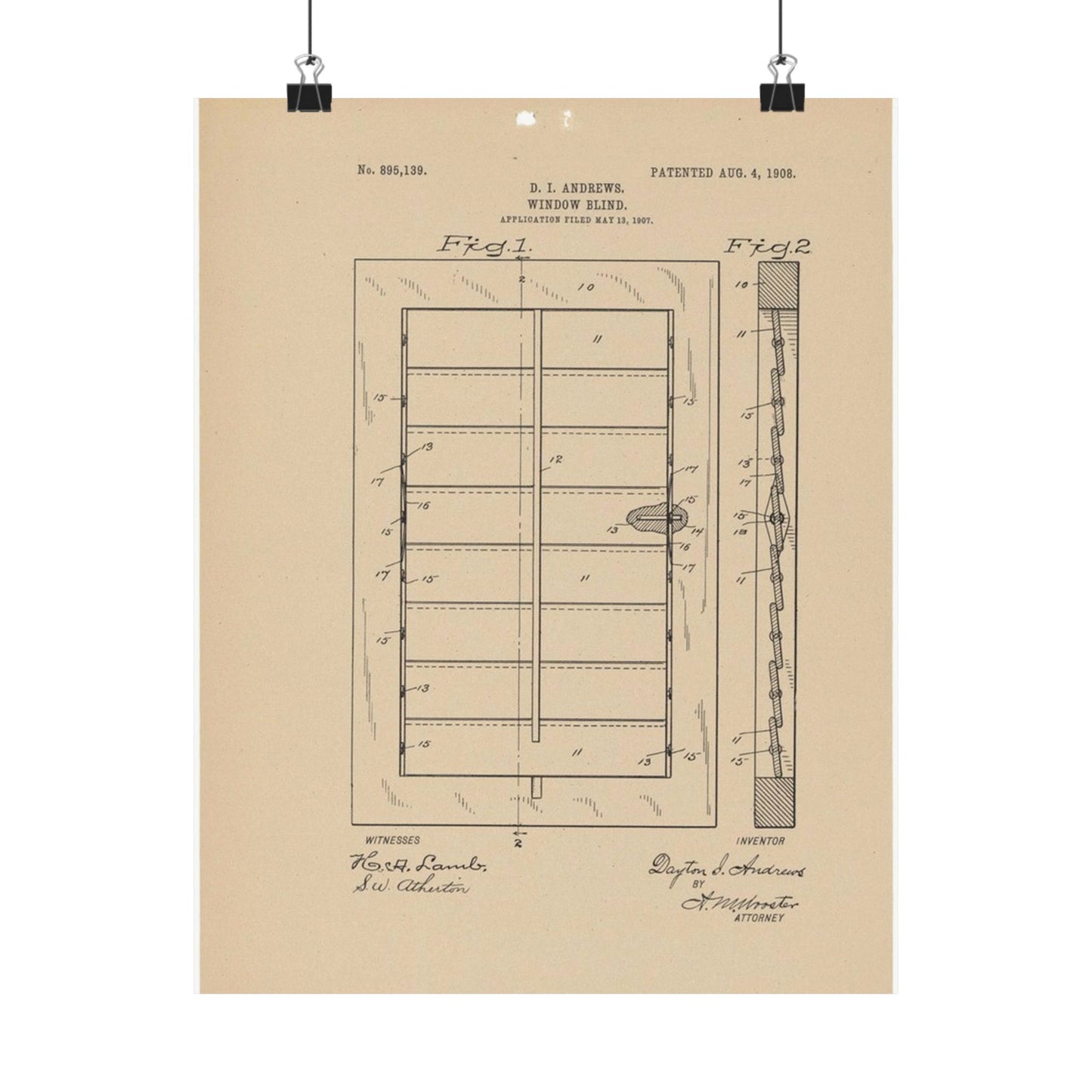 Patent Drawing of Engine - for a Window Blind Public domain  image High Quality Matte Wall Art Poster for Home, Office, Classroom
