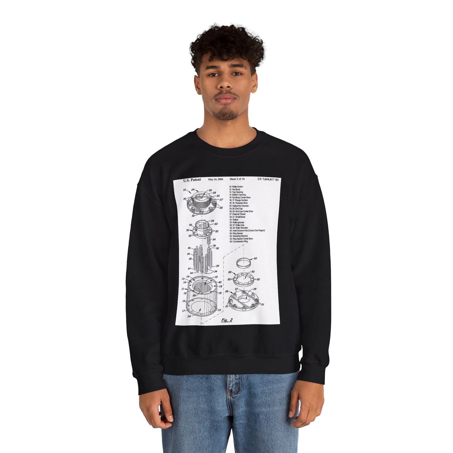 Patent drawing - Cage-less Recirculating Roller Screw Public domain  image Black Heavy Blend Adult Crew Neck SweatShirt