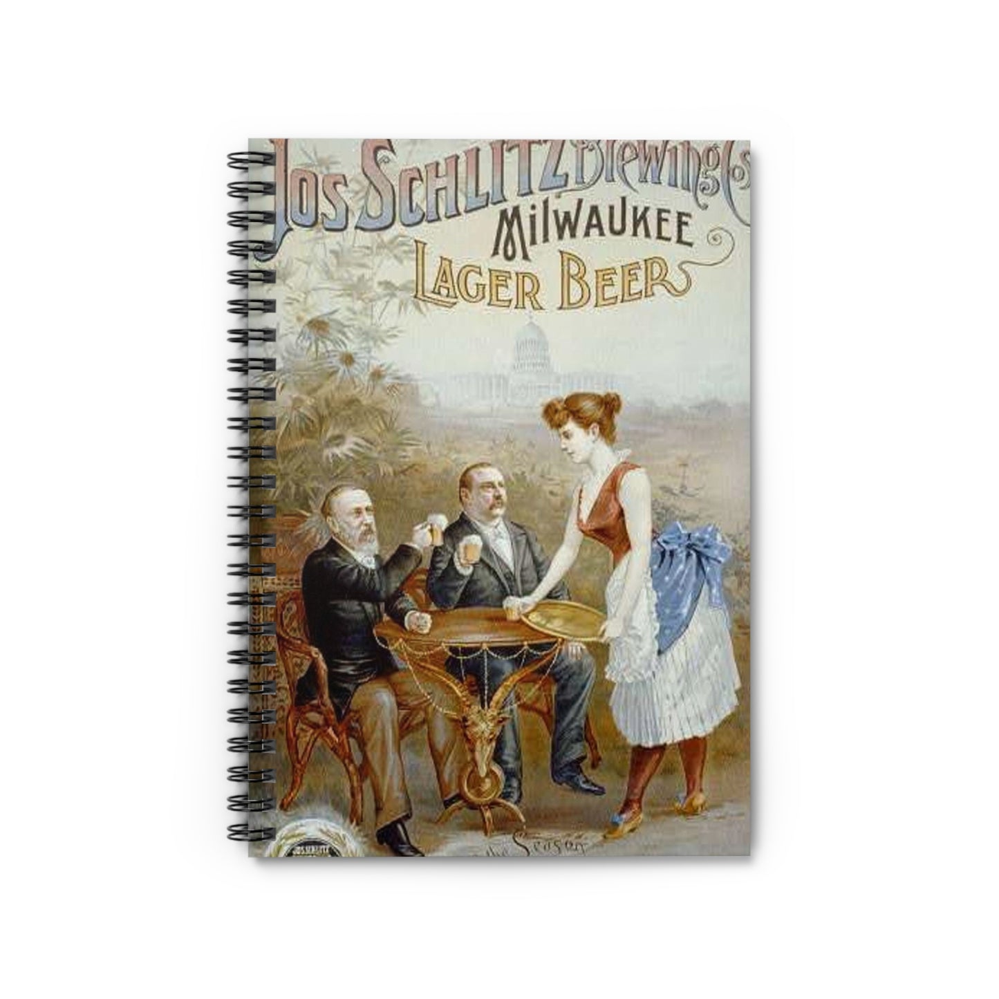 The whole nation enjoys Jos Schlitz Brewing Cos' Milwaukee lager beer Spiral Bound Ruled Notebook with Printed Cover