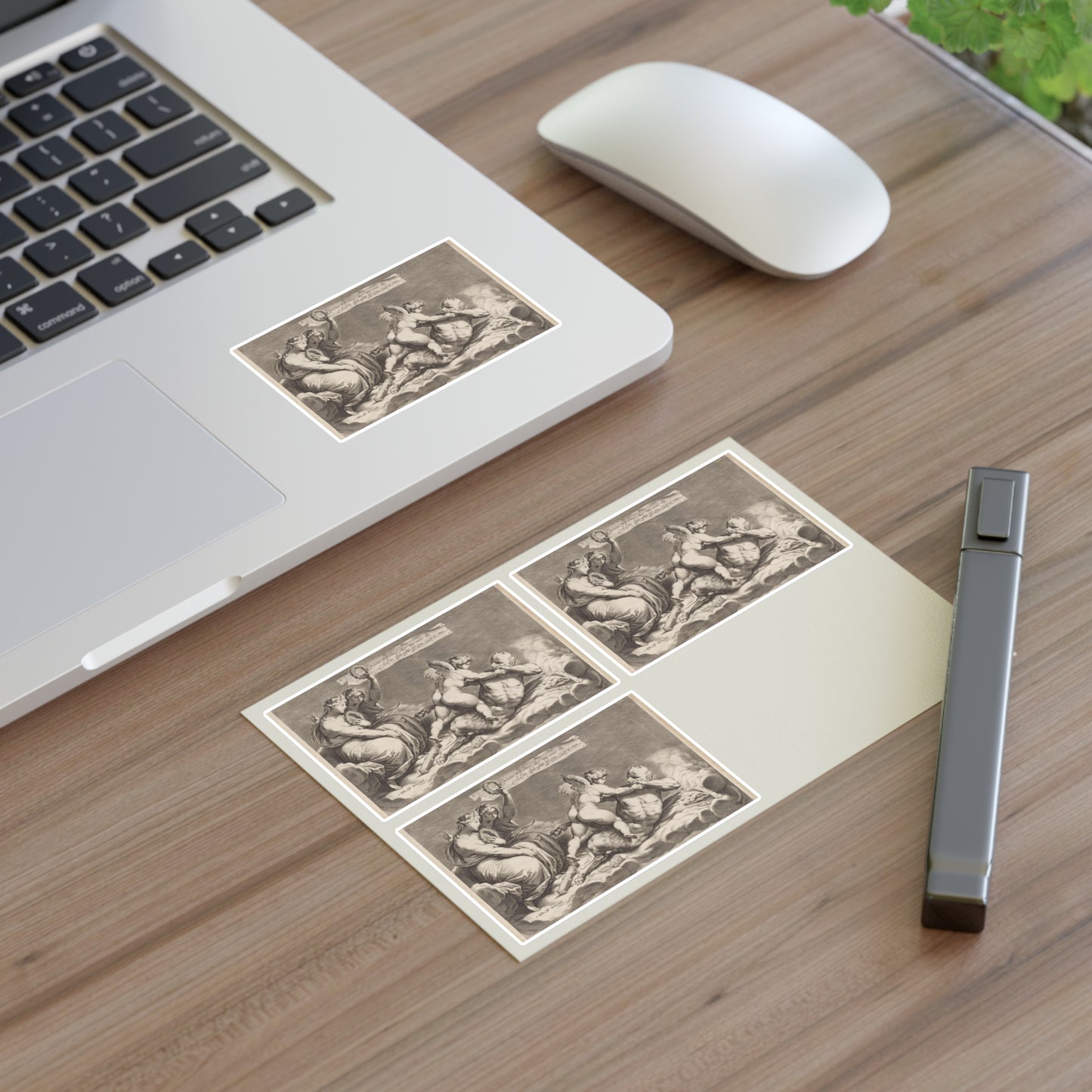 Cupid wrestling with Pan, amongst the clouds, with two allegorical women seated at left Laminated UV Protective Vinyl Stickers