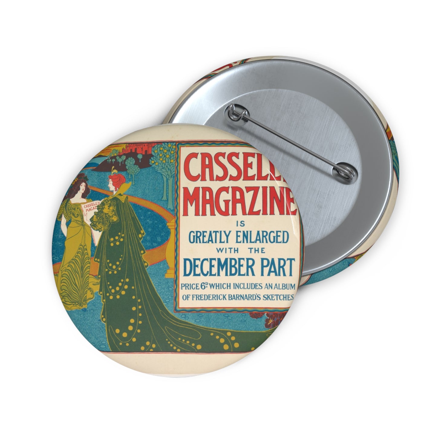 Louis Rhead - Cassell's Magazine: December Pin Buttons with Crisp Design