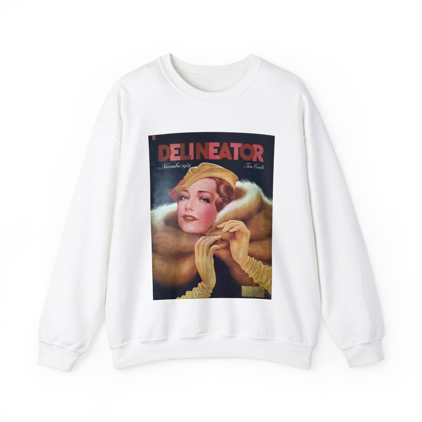 Delineator 1934-11 - Art Deco public domain image White Heavy Blend Adult Crew Neck SweatShirt