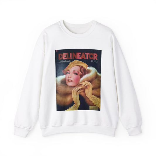 Delineator 1934-11 - Art Deco public domain image White Heavy Blend Adult Crew Neck SweatShirt