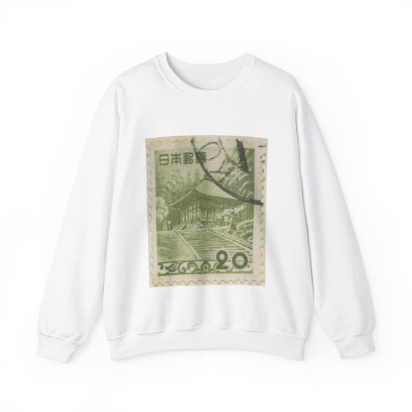 Frimärke ur Gösta Bodmans filatelistiska motivsamling, påbörjad 1950.Frimärke från Japan, 1953. Motiv av Guldtemplet Chysongi vid Hiraizumi. White Heavy Blend Adult Crew Neck SweatShirt