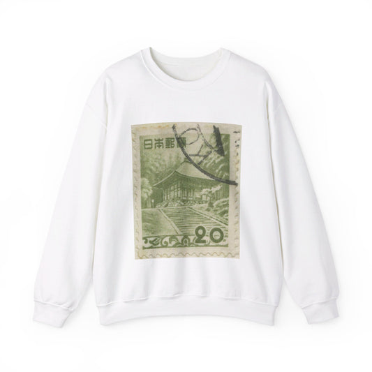 Frimärke ur Gösta Bodmans filatelistiska motivsamling, påbörjad 1950.Frimärke från Japan, 1953. Motiv av Guldtemplet Chysongi vid Hiraizumi. White Heavy Blend Adult Crew Neck SweatShirt