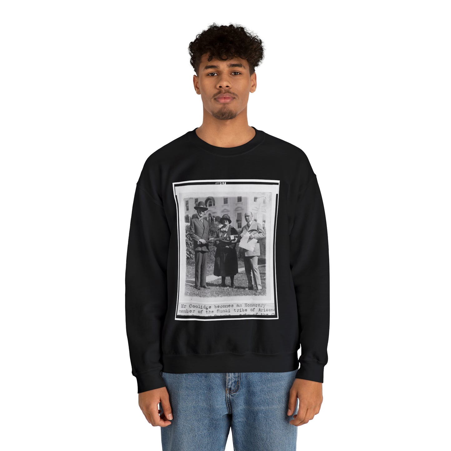 Mr. Coolidge becomes an honorary member of the Smoki [i.e., Hopi] tribe of Arizona--Miss Grace M. Sparks, Secty. of the Chamber of Commerce of Prescott, Ariz. and H.M. Watkins, Secty. of the Chamber of Phoenix Black Heavy Blend Adult Crew Neck SweatShirt