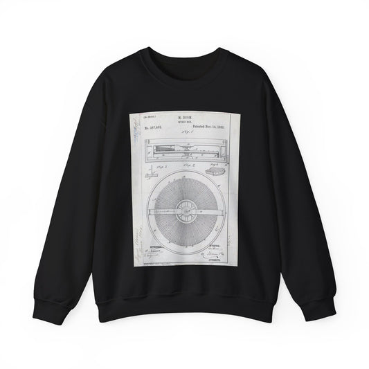 Patent Drawing of Engine - for M. Boom's Music Box Public domain  image Black Heavy Blend Adult Crew Neck SweatShirt