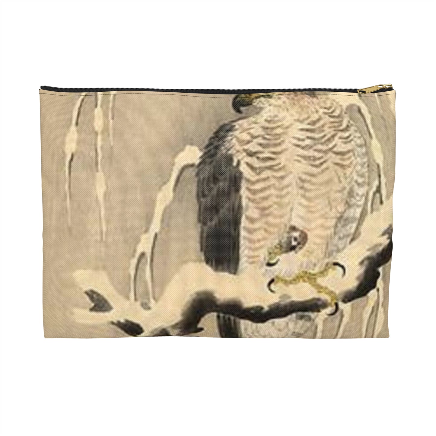 Koson - goshawk-on-snowy-branch, Ohara Koson Large Organizer Pouch with Black Zipper