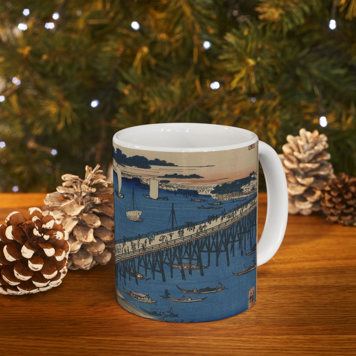 Ryōgokubashi Ōkawabata, Andō Hiroshige - Ukiyo e print Beautiful Novelty Ceramic Coffee Mug 11oz
