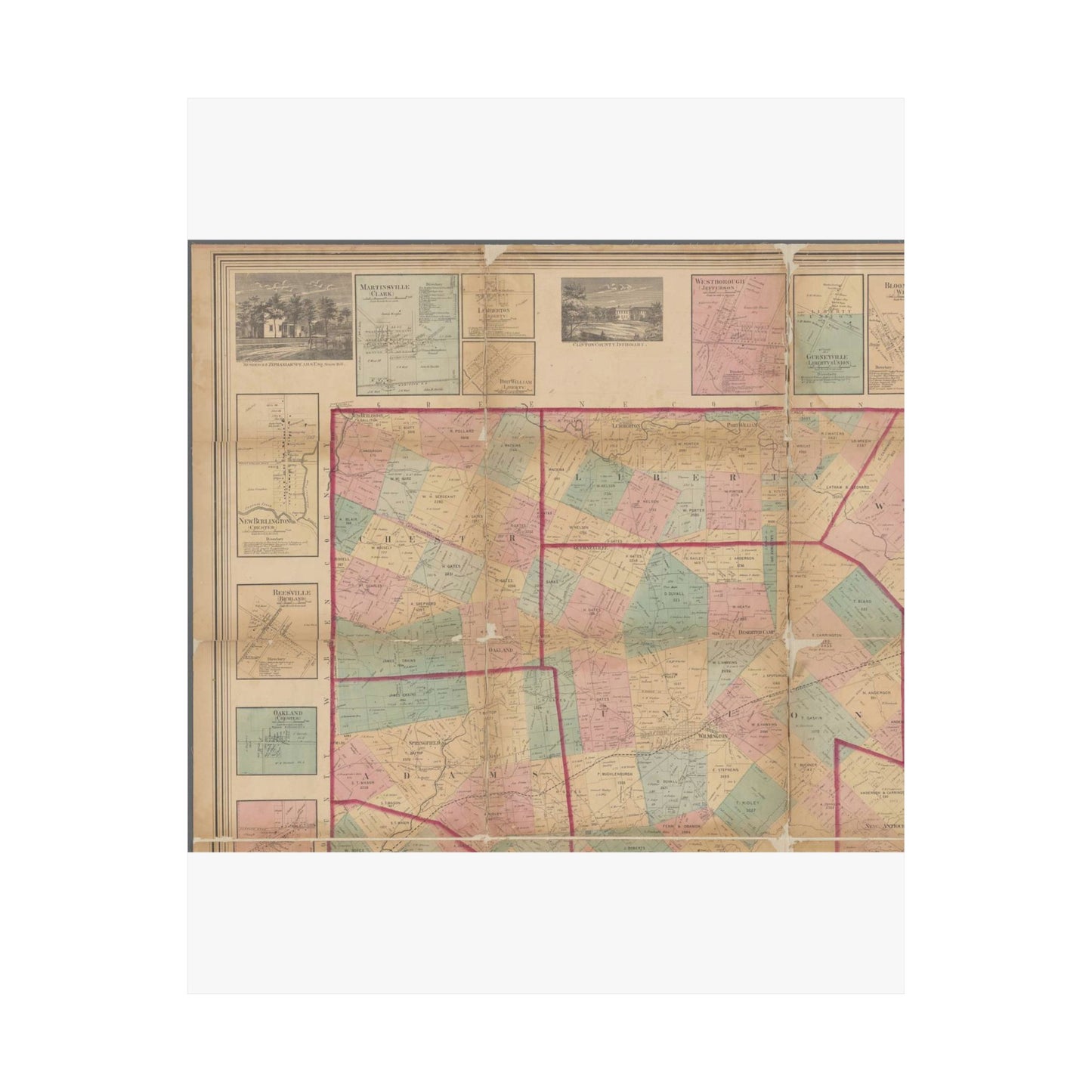 Map of Clinton County, Ohio - Public domain old map High Quality Matte Wall Art Poster for Home, Office, Classroom