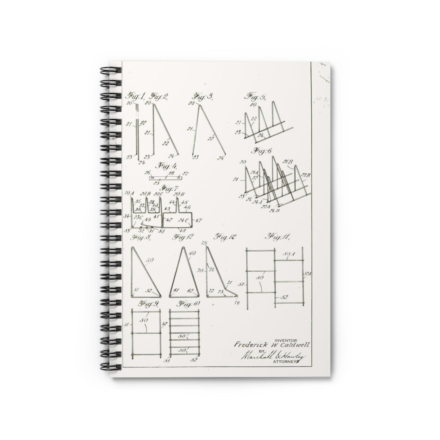 Patent Case File No. 2,298,194, Birdproofing, Inventor- Frederick W. Caldwell. - DPLA - 74c301010ed26c59dcbf62dd3cb26c47 (page 25) Spiral Bound Ruled Notebook with Printed Cover