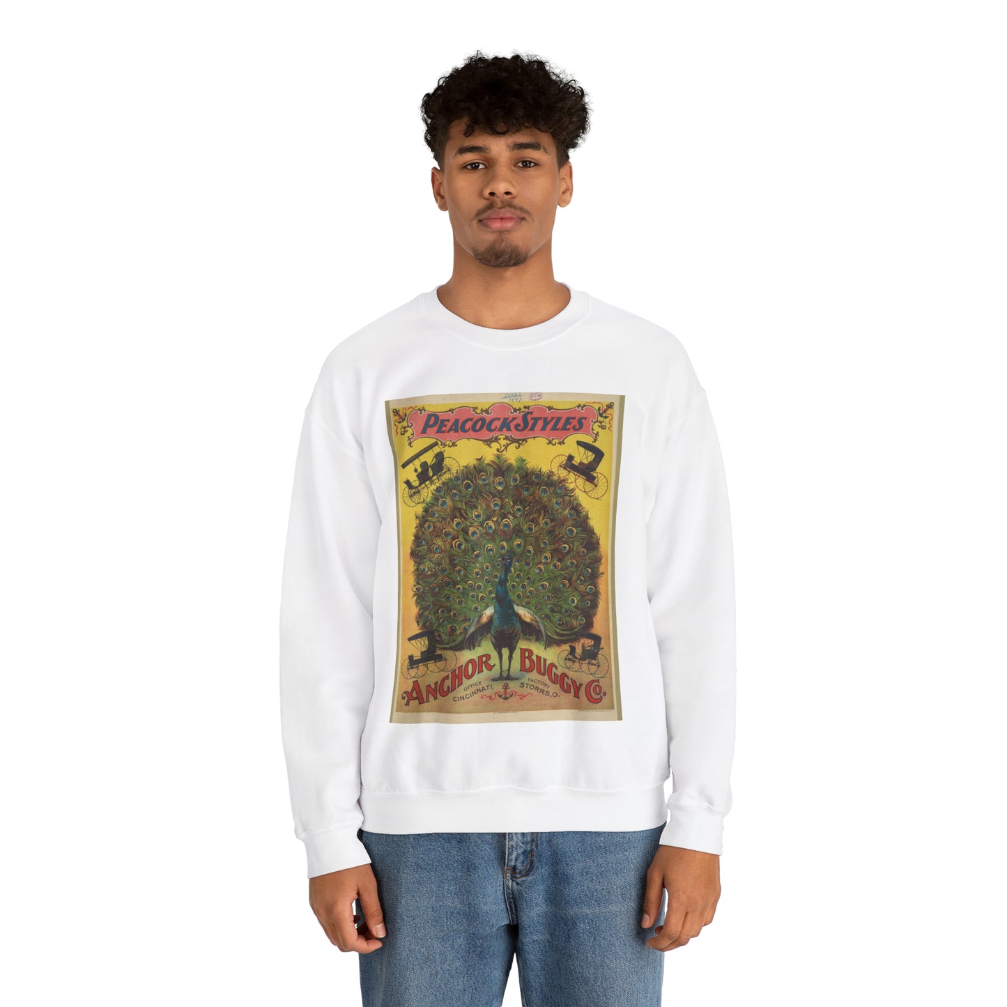 Peacock styles. Anchor Buggy Co. White Heavy Blend Adult Crew Neck SweatShirt