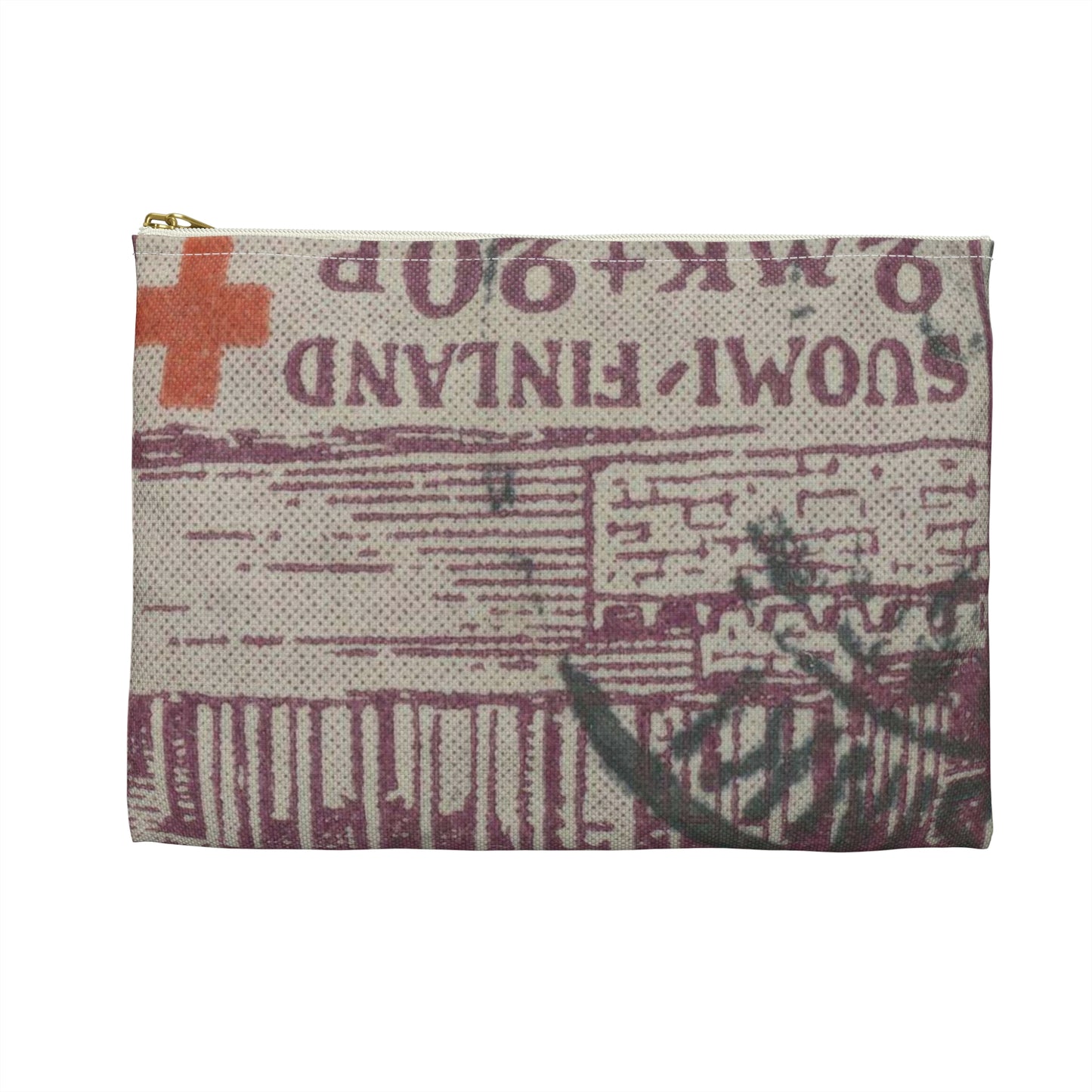 Frimärke ur Gösta Bodmans filatelistiska motivsamling, påbörjad 1950.Frimärke från Finland 1932. Motiv av St. Nicolaus Katedralen i Helsningfors. Large Organizer Pouch with Black Zipper