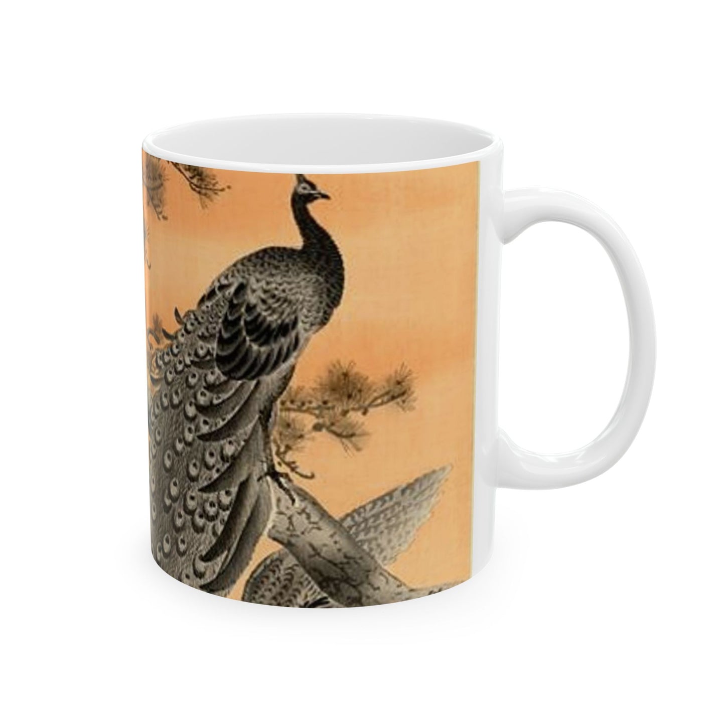 Koson - peacock-and-hen, Ohara Koson Beautiful Novelty Ceramic Coffee Mug 11oz