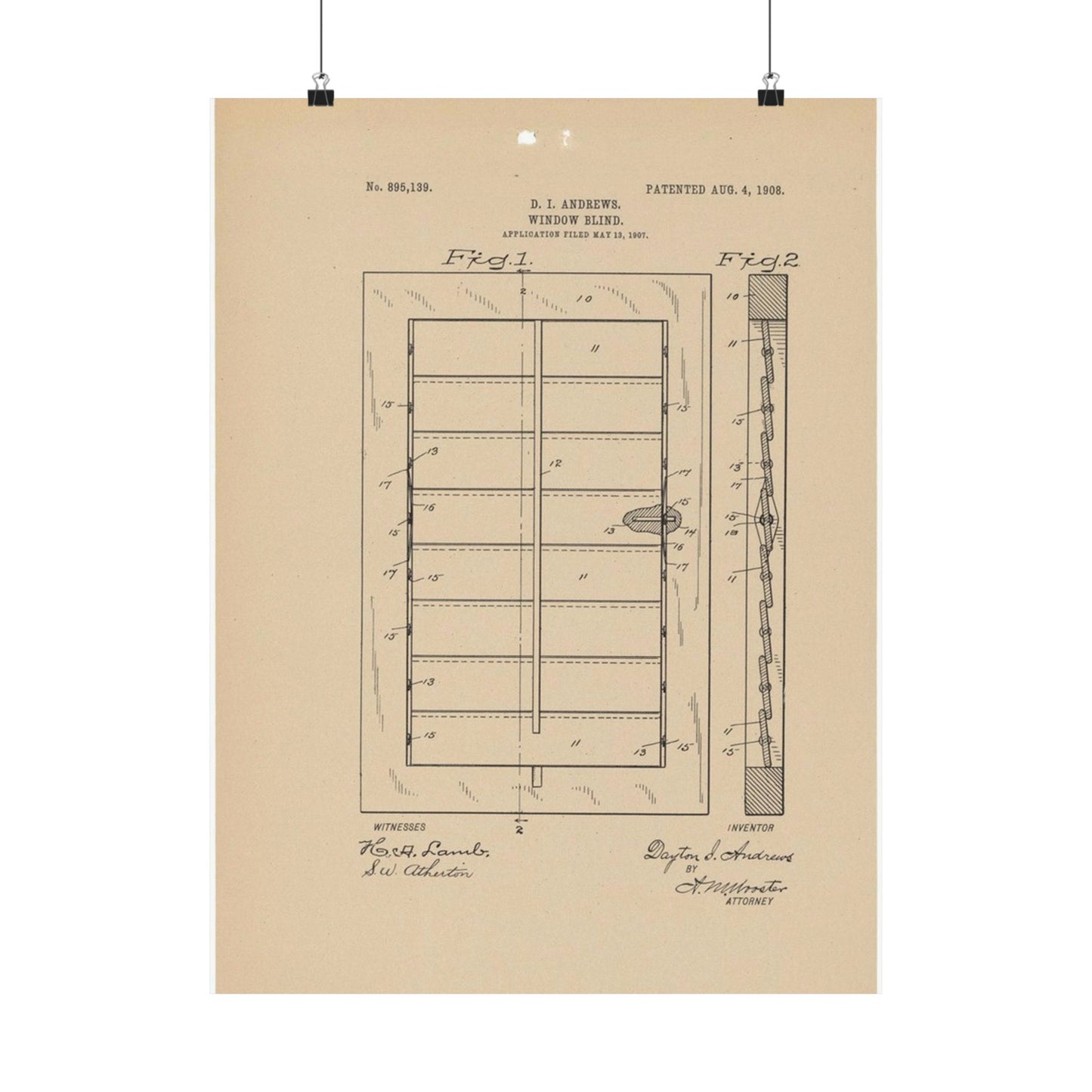 Patent Drawing of Engine - for a Window Blind Public domain  image High Quality Matte Wall Art Poster for Home, Office, Classroom