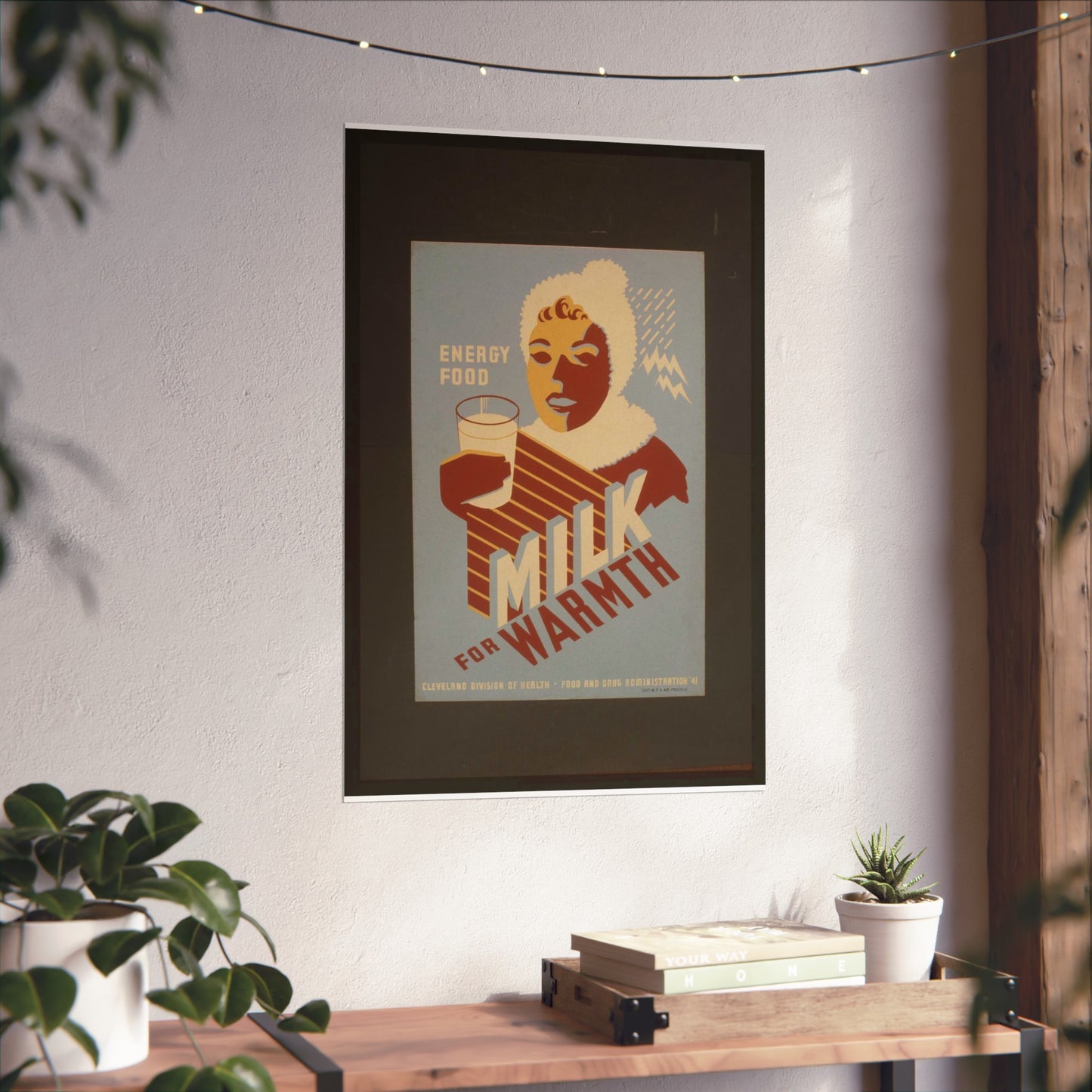 Milk - for warmth Energy food. - WPA poster, Public domain, Library of Congress High Quality Matte Wall Art Poster for Home, Office, Classroom