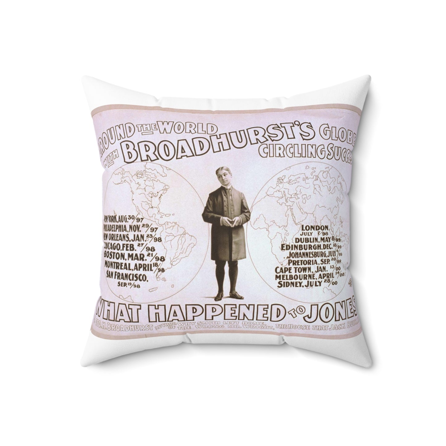 Around the world with Broadhurst's globe-circling success, What happened to Jones by George H. Broadhurst, author of Why Smith left home, The wrong Mr. Wright, The house that Jack built, etc. Decorative Accent Square Pillow